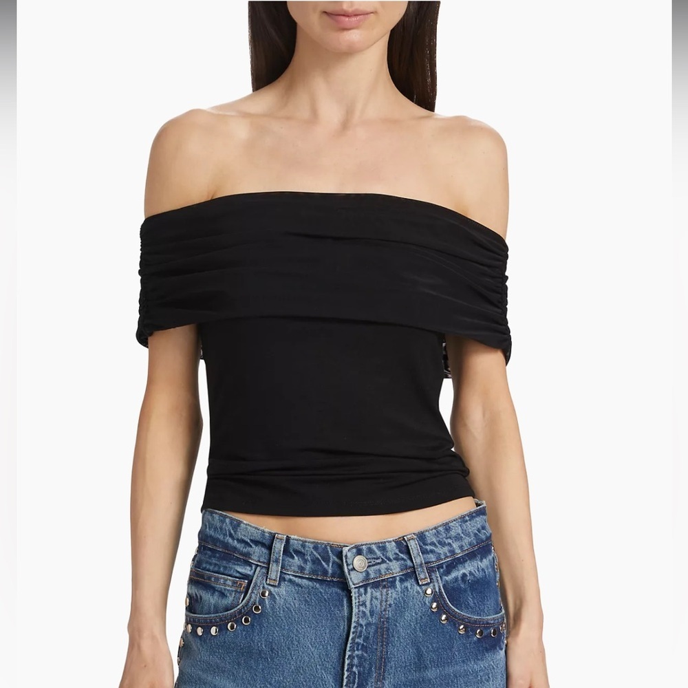 Reformation Rosaline Black Off-The-Shoulder Stretch Top, size XL NWOT
